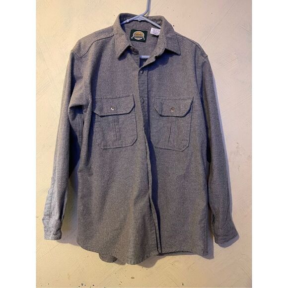 90’s Cabelas Gray Heavy Flannel Shirt Sz L - Picture 1 of 6